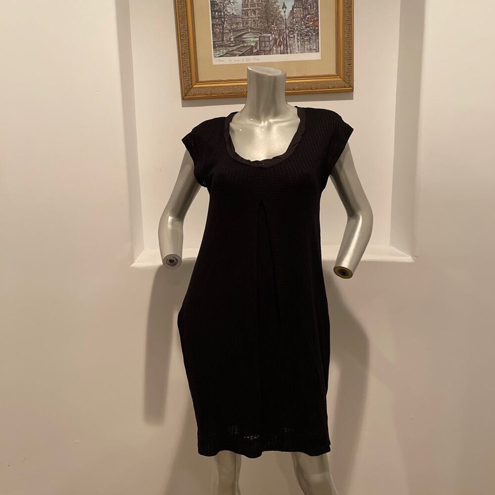 Max & Co Short Sleeve  Black Texutured Mini Casual Dress Size L Spring Summer